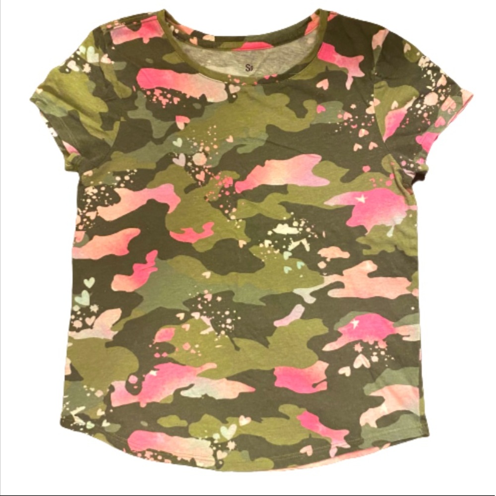 SO Girls Size 10 Green & Pink Camo Short Sleeve T-Shirt